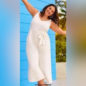 Loft double v‎ neck wide leg white jumpsuit Size 24
